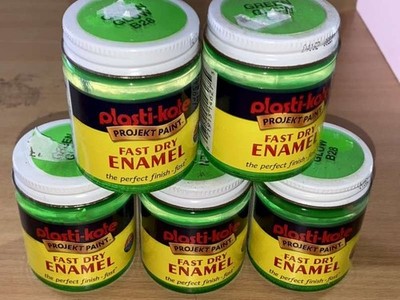 5 x PlastiKote Fast Dry Emaille Pinsel GREEN GLOW - 59ml Flasche klein Emailfarbe