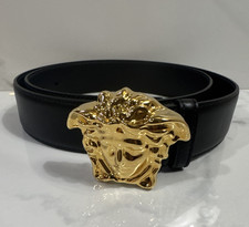 Versace Mens Black Dress Belt Gold Medusa Buc...