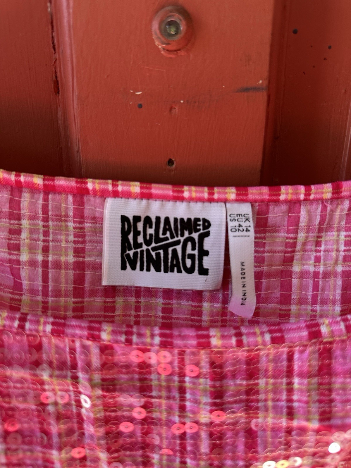 Reclaimed Vintage Pink Sequin Puff Sleeve Mini Dress Size 10