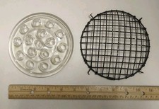 2 vtg 5.5" METAL Wire Domed Cage FLOWER FROG and 5" glass 16 hole FLOWER FROG