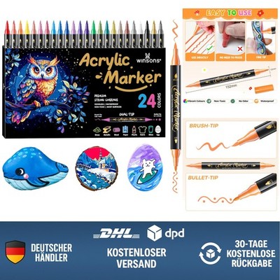 Acrylmarker Dual-Tip 24 Farben permanent  für Papier Glas Holz Stoff Keramik ...