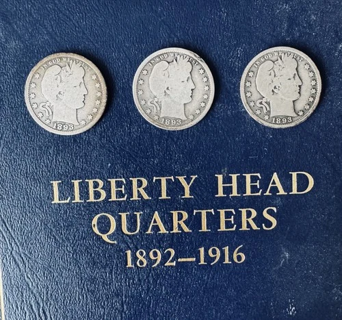 (3) 1893 Barber Quarter P, S and O