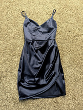 Windsor Wrapped In Sleek Satin Navy Mini Dress- XS