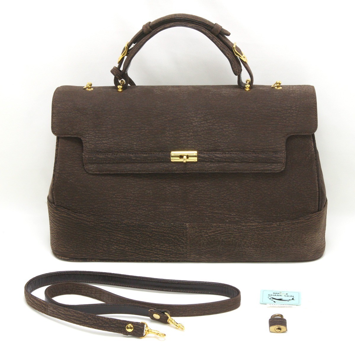 Bolso de piel de tiburón bidireccional marrón bolso de hombro/mochila usado a...