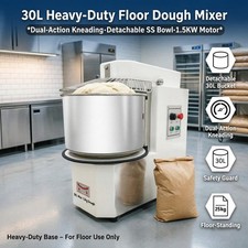 30L Commercial Dual Speed Dough Mixer w Detachable SS Bowl Tiltable Head E Stop