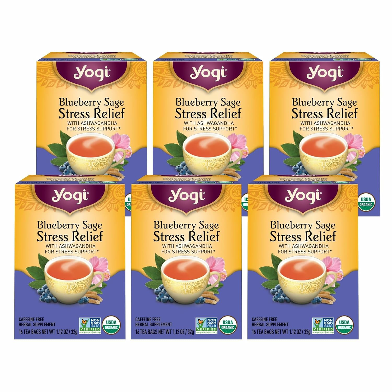 Blueberry Sage Stress Relief - 16 Tea Bags Per Pack (6 Packs) - Relaxin