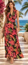 Vince Camuto XL Tropical Botanical Floral Maxi Dress Ruched Waist Sleeveless
