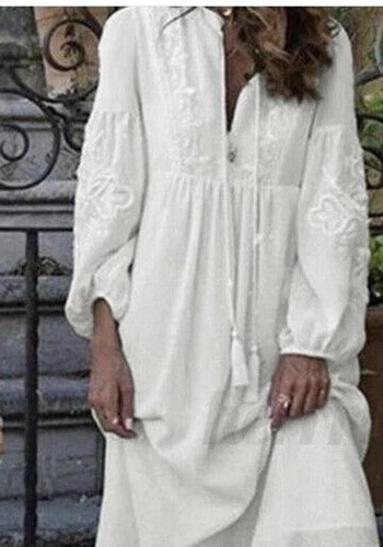 ✩Lovely *ZARA* Boho Gypsy Embroidered Tasselled White Cotton Maxi Dress L✩ - Picture 17 of 17