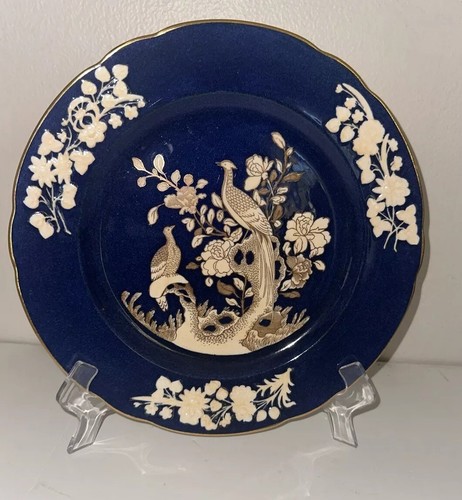 Copeland Spode Cobalt Blue Peacocks Birds Raised Floral Gold Gilded Plate RARE