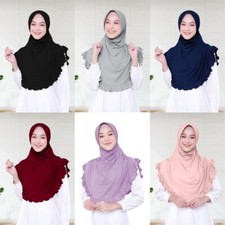 Women Muslim Hijab Arab Islmiac Turban Lady Solid Color Flounce Wrap Head Scarf
