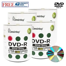 400 Pack Smartbuy DVD-R DVDR Shiny Silver Top 16X 4.7GB Data Recordable Disc