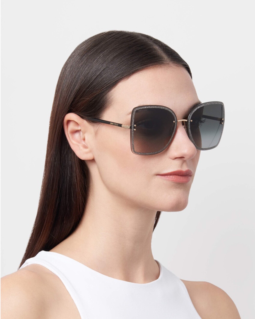JIMMY CHOO レティ スクエア フレム サンクラス LETIS 2M2 Jimmy Choo LETI/S 2M2 Black Gold Glitter Women Sunglasses