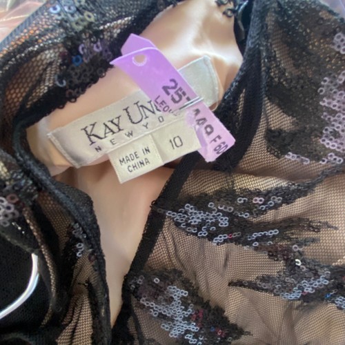 size 10 dress Kay Unger black sequin bodice cocktail party lined mesh top v-neck - Picture 9 of 10