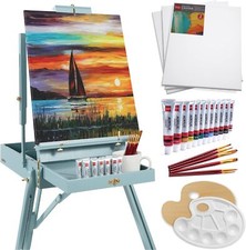 French Easel, 32pc Portable Wooden Folding Adjustable Sketch Box Tripod