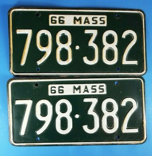 Automotive License Plates 1966 Massachusetts Pair (2) # 798 382 Vintage - 第 1/8 張圖片