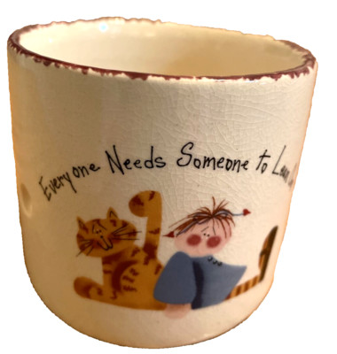 Ceramic Candle Holder ''Everyone Needs Someone to Lean On'' 3 in Tall Hand Crafted