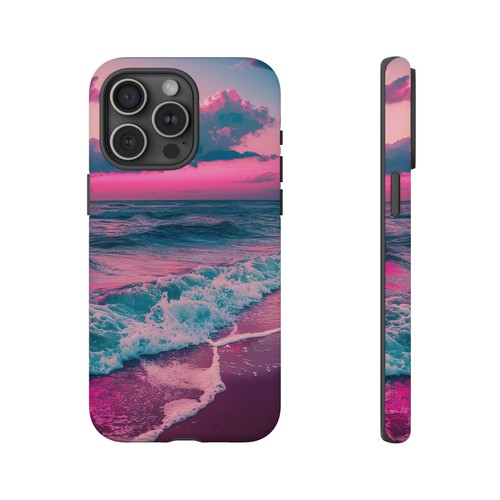 For iPhone | Samsung Galaxy | Pixel Phone Case - Pink Tranquil Beach Waves Neon - 第 5/191 張圖片