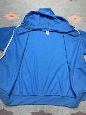 Vintage sportswear brand waffle knit hoodie thermal zip light blue