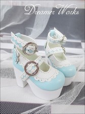 1/4 1/3 BJD Shoes High Heels Thick Sole Round-toe Lace Top Line Buckle AOD Blue
