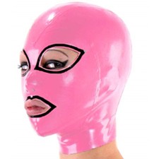 Pink Latex Hood with Black Trim Back Zipper Rubber Mask for Beautiful Girl Wear