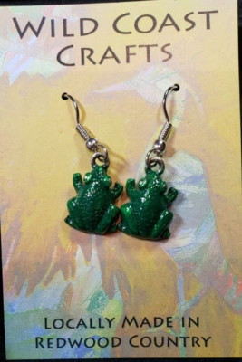 Hand Painted Green Frog Earrings