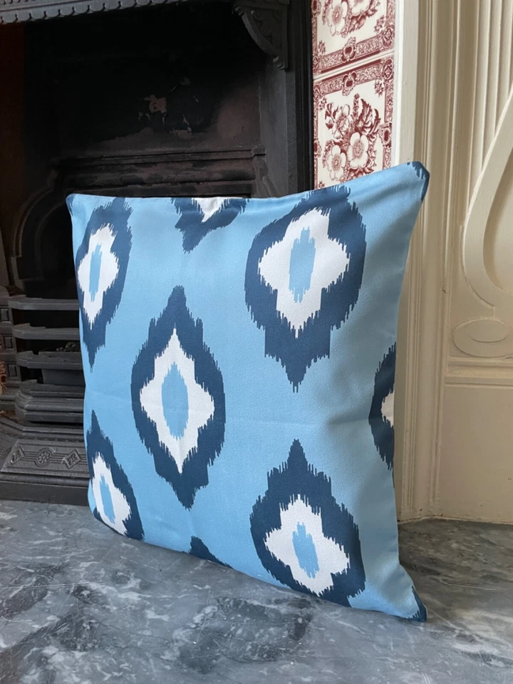 Navy Blue Ikat Pattern Cushion Cover, Modern Room Decor, Ethnic Throw Pillow - Image 4 of 4