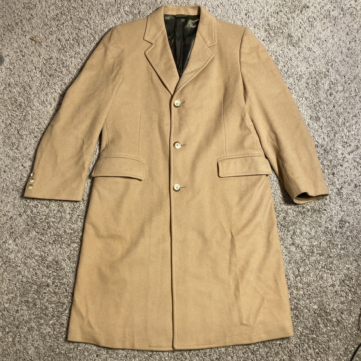 Vintage Adams Row Wool Coat Men Size 42-44 Regular Tan Brown Over