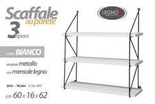 SCAFFALE DA PARETE 3 MENSOLE LEGNO PENSILE MODERNO LIBRERIA METALLO 60*16*62 CM