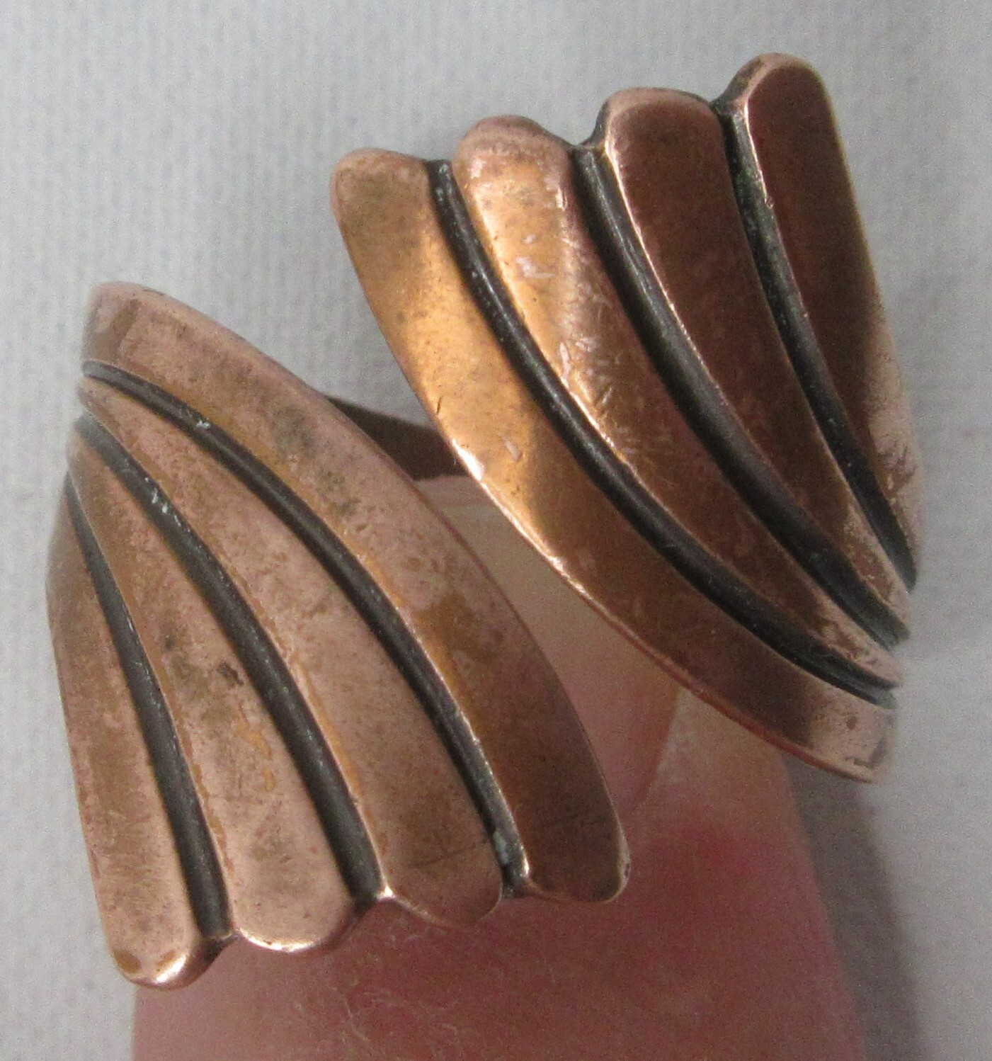 VTG Solid Copper Ring  Bypass Wrap Wide Bell Trad… - image 7