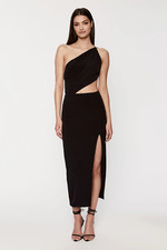 Bardot Luna Black Asymmetric Dress Size 12 Midi Cut Out One Shoulder Clean Girl