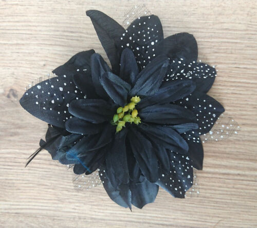White And Black Flower Hair Clip Wedding Prom Ballet Performance Party Event 1pc - Picture 10 of 10