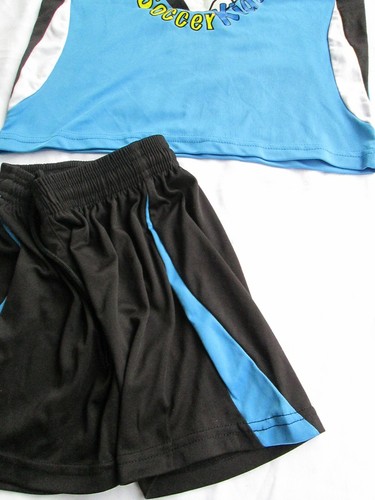 ❤ SOCCER KIDS boys girls athletic set shirt shorts 4 4T New blue black - Picture 7 of 12