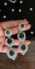Halo Style 41 TCW Simulated Green Emerald White CZ Drop-Dangle Women Earrings