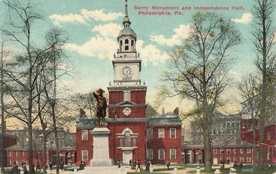 Postcard Barry Monument Independence Hall Philadelphia Pennsylvania