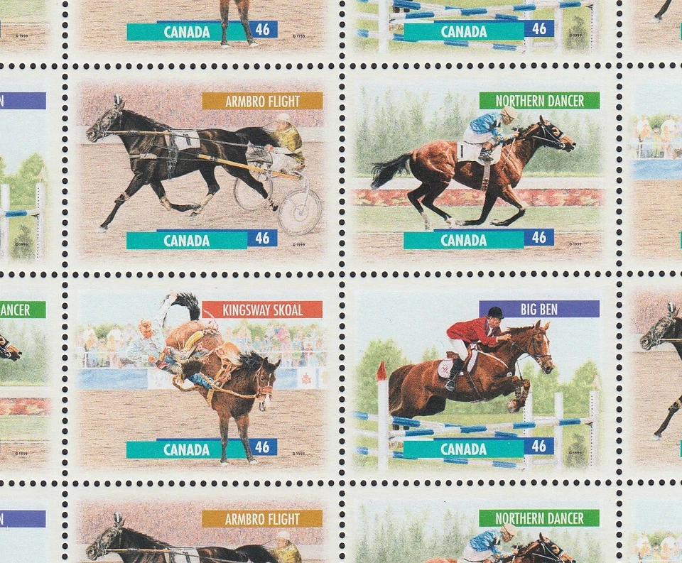 CANADIAN HORSES = full sheet of 16 stamps = CANADA 1999 #1794a - Image 2 of 2