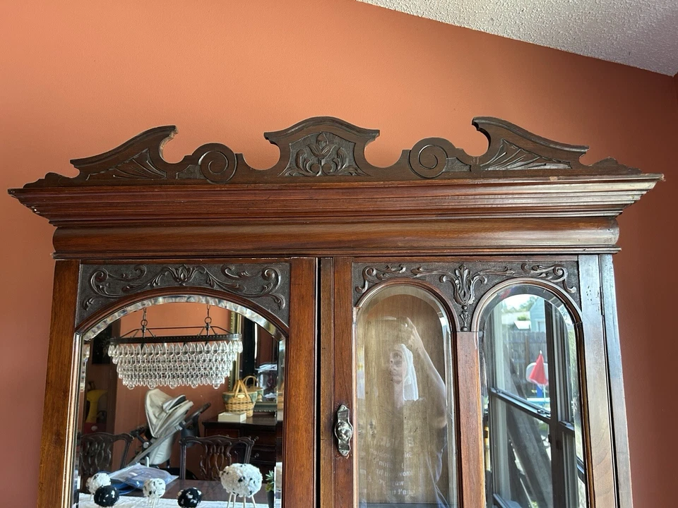 Guarda-roupa antigo inglês/vitoriano espelhado de nogueira, em ótimo estado - Imagem 2 de 4