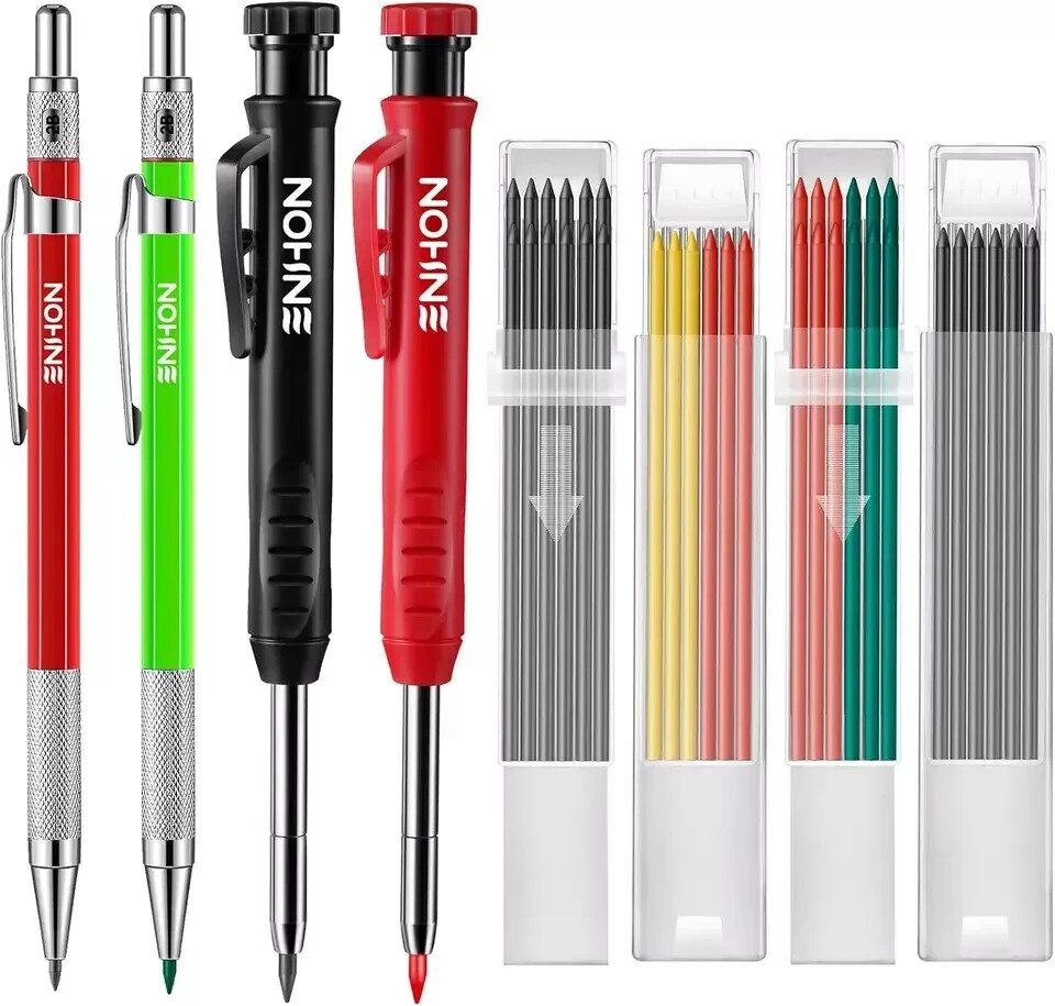 Carpenter Pencils Kit with 40 Refills, 4 Pcs Mechanical Colorful Deep Hole Woodw-image