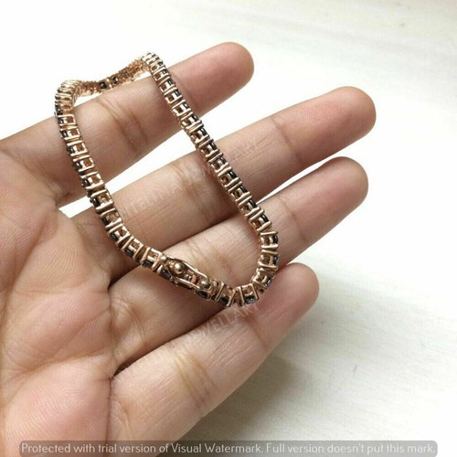 7 Ct Round Simulated Black Diamond Tennis Bracelet Rose Gold Plated 925 Silver - Picture 6 of 9