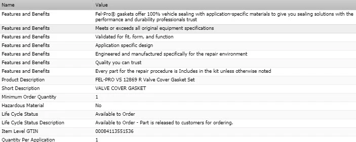 Juego de juntas de cubierta de válvula OEM FEL-PRO para Chevrolet Impala 1971-1973 V8-5,0 L Foto 2 de 4