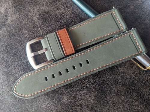Handmade Watch Strap. Soft Green Watch Band. 22mm 24mm 26mm leather watch strap. - Picture 2 of 12