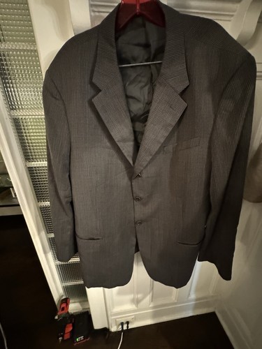 MENS Armani Collezioni BLAZER SIZE 46 R 100% WOOL DARK GRAY STRIPED - Picture 2 of 13