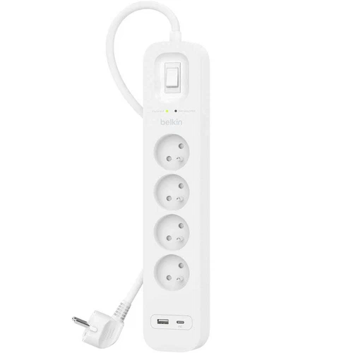 Überspannungsschutz-Steckdosenleiste Belkin 4x AC EU/1x USB-C PD/1x USB-A Weiß