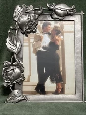 Vintage Pewter 5x7 Frame Raised Floral Rose Design Made By Sun