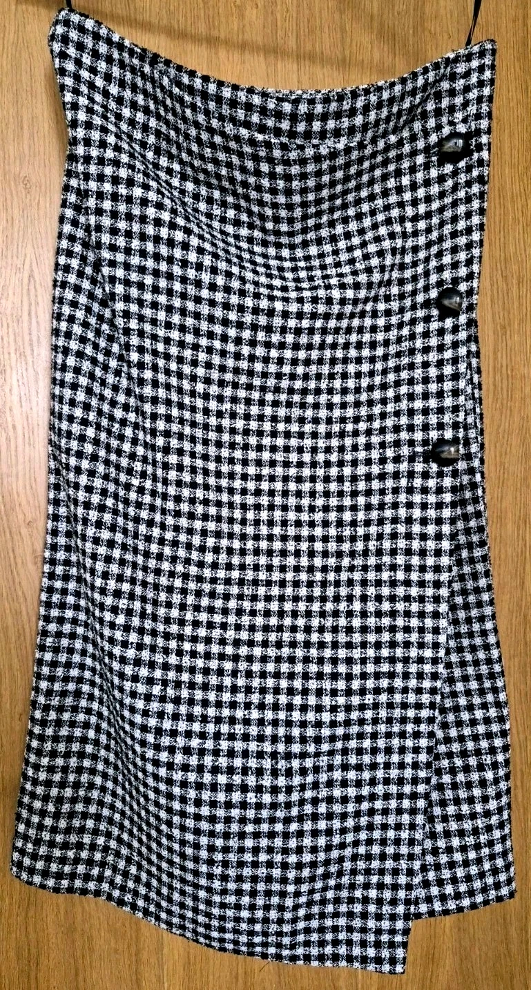 Next Tailoring Check Wrap Midi Skirt UK 14 Black White Boucle Tweed