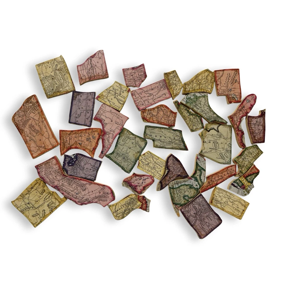 1915 Parker Brothers USA Map Jigsaw Puzzle Chipboard Faux Alligator Green Back - Image 2 of 4