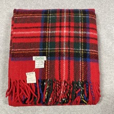 Red Royal Stewart Plaid 100 Wool Throw Blanket England VTG Marshall Fields
