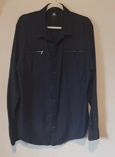 Rock & Republic Blue Denim Long Sleeve Men's Button Down Zipper Pockets XXL