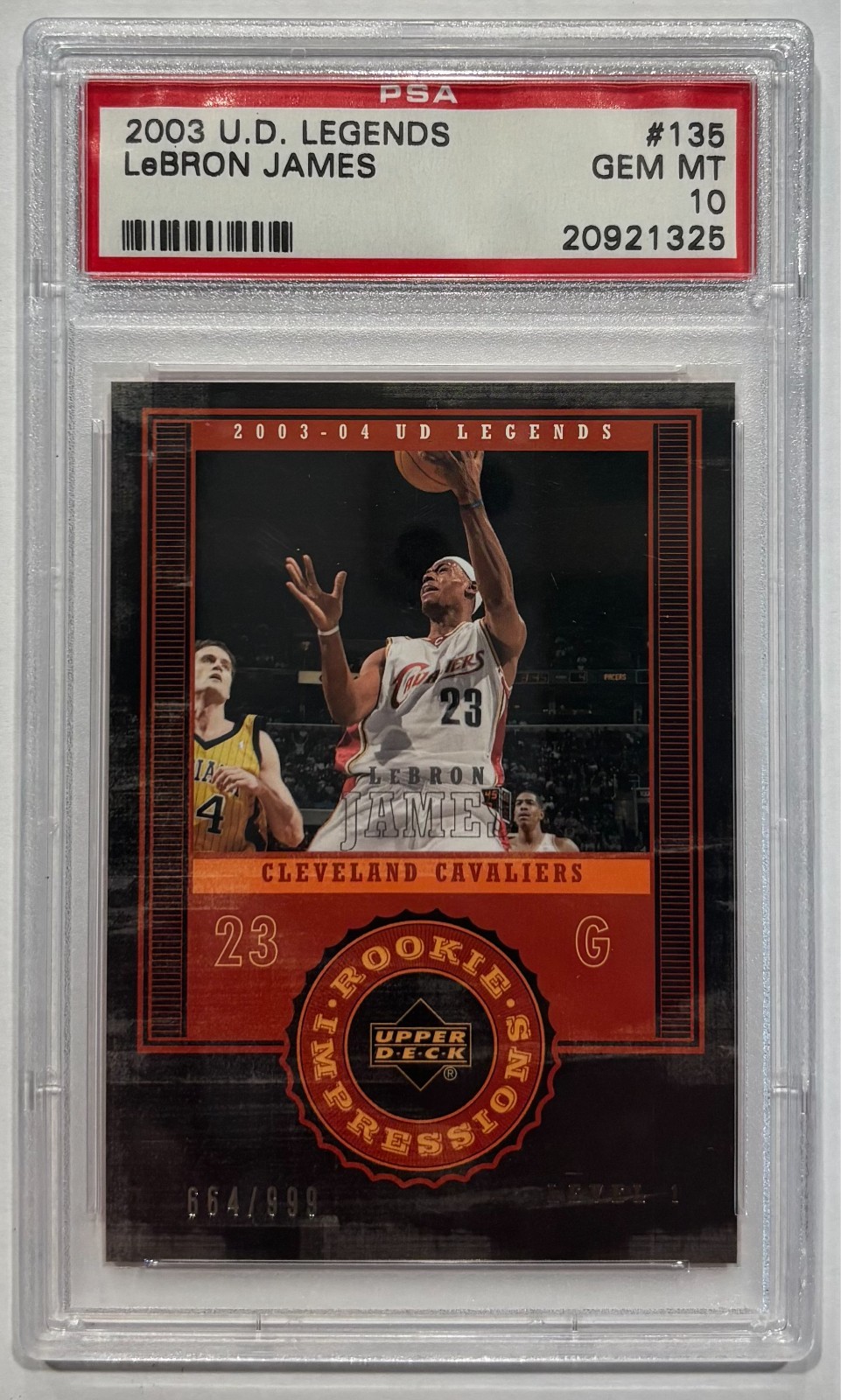 2003 Upper Deck Legends - Rookie Impressions LeBron James #135 /999 (RC) PSA 10