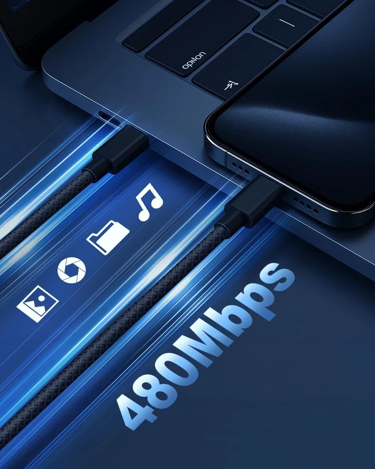 USB-C to USB-C Fast Charging Cable Braided PD 60W for iPhone 15 16 17 Pro Max 2M - Image 4 of 4