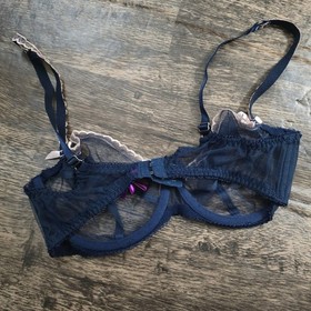 L'Agent by Agent Provocateur Bra Womens 36DD Navy Blue Excellent Sheer Mesh Lace